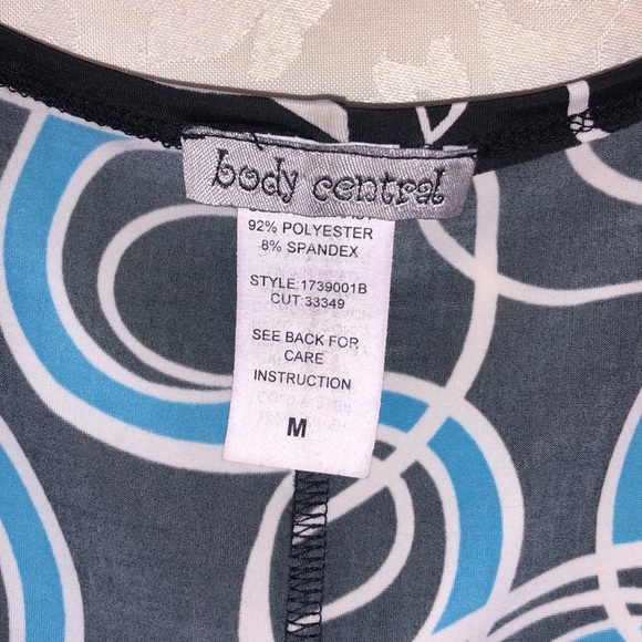 Square neckline empire waist Y2K 00s black dress with blue & white circle print - Picture 3 of 6